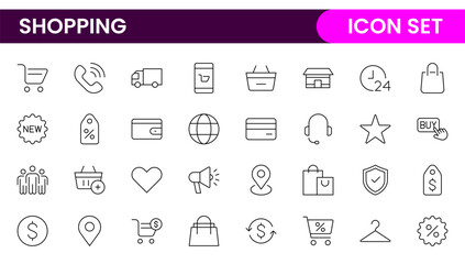Set of shopping cart icons. Collection of web icons for online store, from various cart icons in various shapes. Shopping outline icon set.