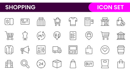 Set of shopping cart icons. Collection of web icons for online store, from various cart icons in various shapes. Shopping outline icon set.
