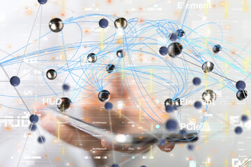 Global network. Blockchain. 3D illustration. Neural networks and artificial intelligence. Abstract