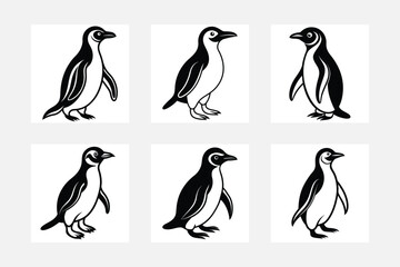 Obraz premium Whimsical Penguin Silhouette Collection on White 