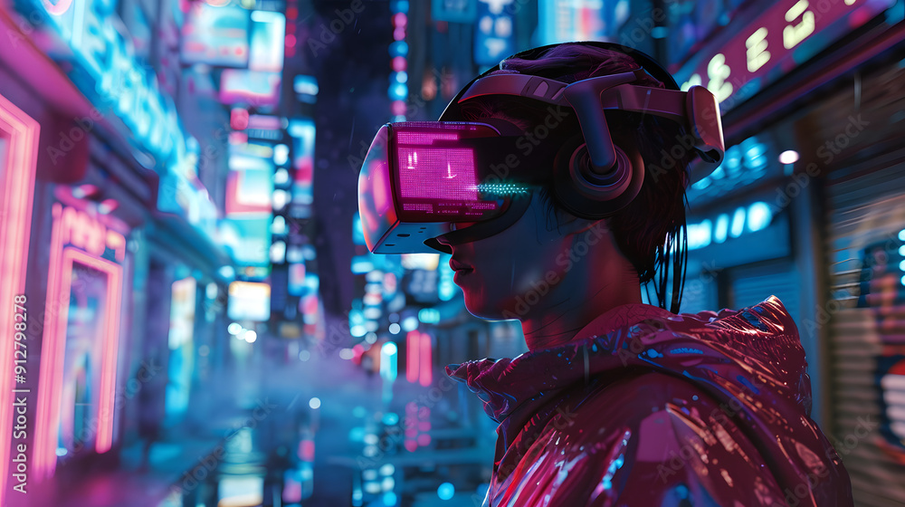 Poster virtual reality headset user exploring an immersive digital world