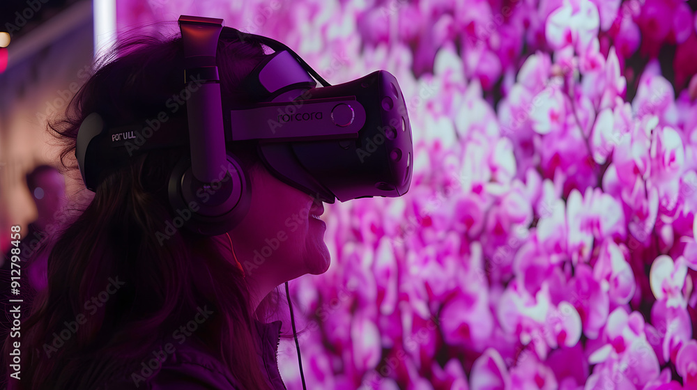 Poster virtual reality headset user exploring an immersive digital world