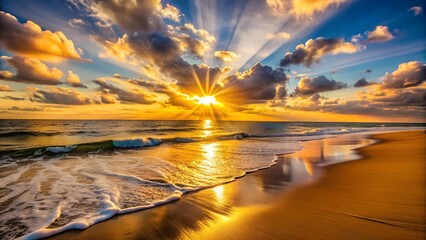 Golden Hour on the Sandy Shore  generative AI