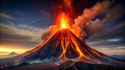 Eruption's Crimson Glow: A Fiery Spectacle Illuminates the Night Sky  Generative AI