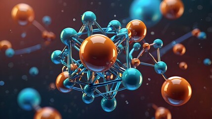 3D Illustration of Science Background with Futuristic Sci-Fi Colors, Featuring Intricate Molecule and Atom Models, Perfect for Scientific, Educational, and Tech-Themed Projects