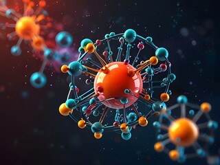 3D Illustration of Science Background with Futuristic Sci-Fi Colors, Featuring Intricate Molecule and Atom Models, Perfect for Scientific, Educational, and Tech-Themed Projects