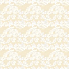 Modern white on cream lace effect wedding background texture. Soft tonal linen openwork block print with subtle hand drawn lattice damask printed fabric backdrop. 