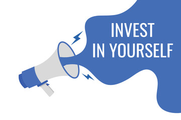 invest in yourself button, banner, label, template for website. invest in yourself text with colorful megaphone icon

