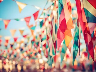 Obraz premium Sports Day Blurry Background Colorful Triangle-Shaped Ornamental Flags