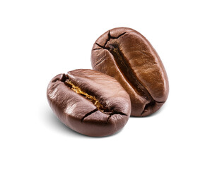 Two coffee beans isolated on transparent background