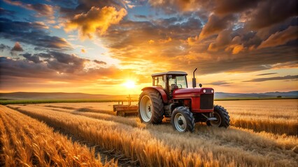 Fototapeta premium A Classic Tractor Under a Sunset Sky AI generated