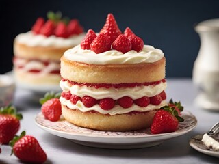A close-up of the classic Victoria Strawberry Sponge Cake with Cream