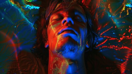 Fototapeta premium neon style at the center of a cover single, black background, Honestly nevermind style 