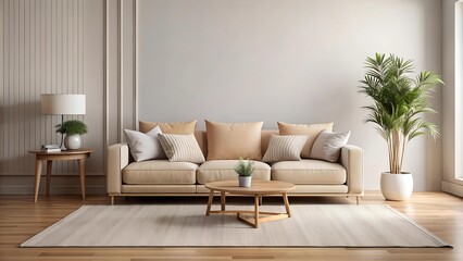A Minimalist Living Room with a Statement Beige Sofa  AI Generated