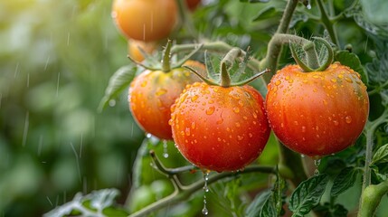 Beautiful photo of ripe tomatoes on the vine