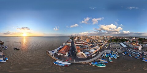 360 aerial photo taken with drone of Porto do Ver-o-Peso in Belém, Pará, Brazil