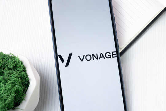 New York, USA - 1 August 2024: Vonage Logo on Phone Screen, Icon on Display