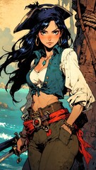 Obraz premium A Female pirate with a sword