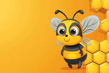 Obraz premium Illustration of working bees in honeycombs beehive and collecting honey nectar. Concept of organic eco-products, extraction, agriculture and healthy with copy space