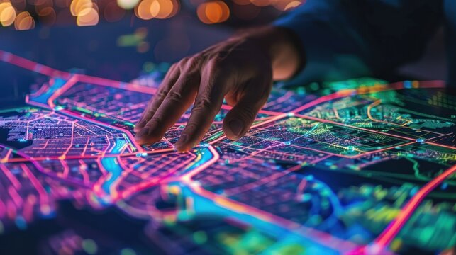 An urban planner using GIS mapping tools to visualize urban growth patterns and development trends.