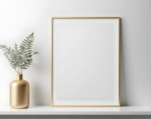 Blank Frame Mockup with Vase and Sideboard in a Classic Interior - Template For Artwork, Painting, Photo Or Poster
