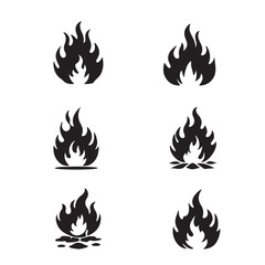 black burning icon set silhouette with white background