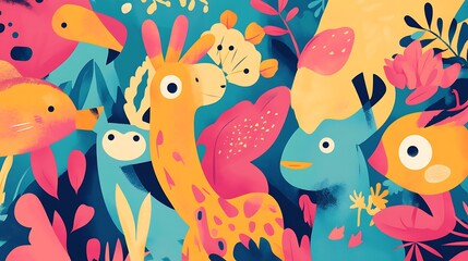 Colorful Abstract Animal and Floral Illustration