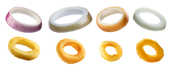 A vibrant collection of colorful onion rings, showcasing various sizes and hues for culinary and culinary design purposes.