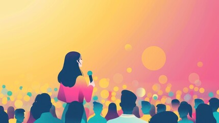 A female leader speaking confidently at a public event