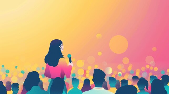 A female leader speaking confidently at a public event