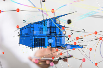 home data. Digital cyberspace with particles and Digital data network connections concept. - 3d