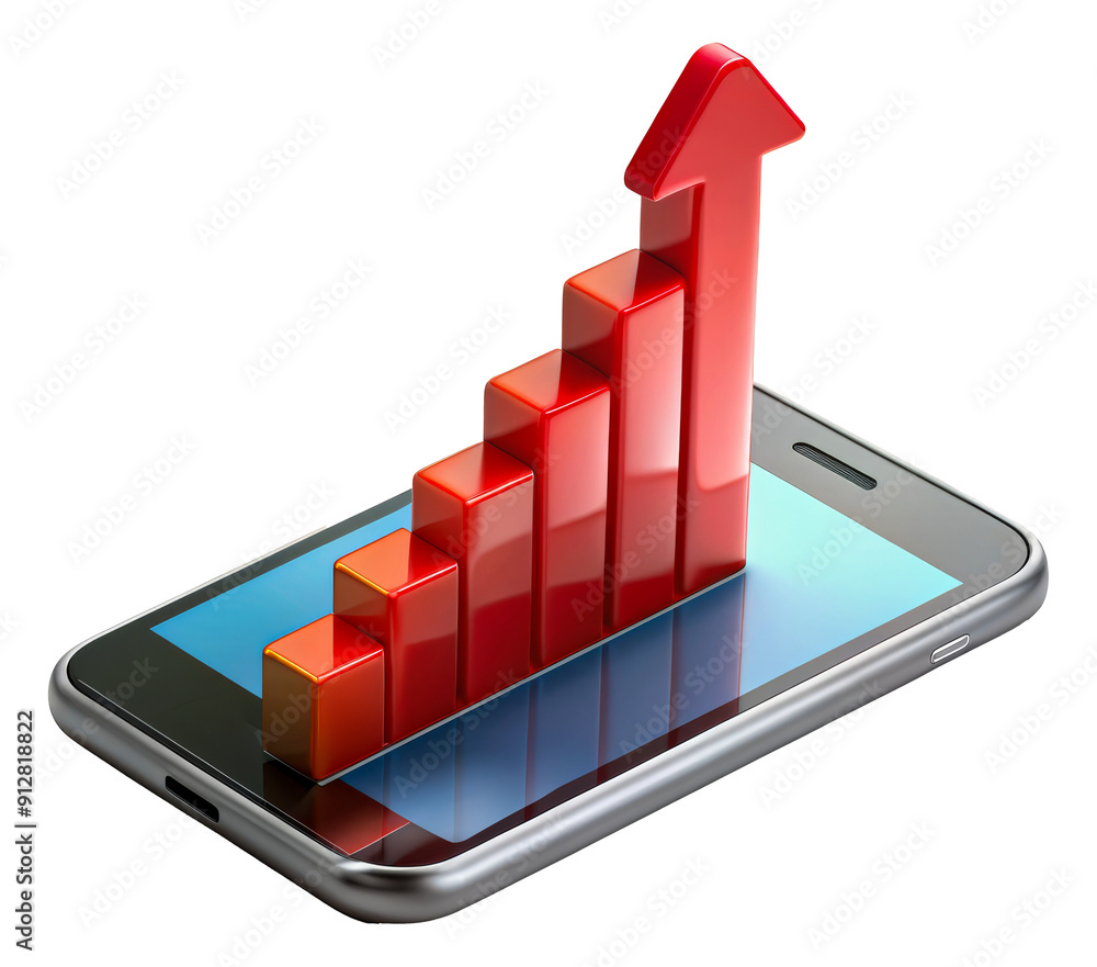 Aufkleber mobile phone with rising graph isolated on transparent background