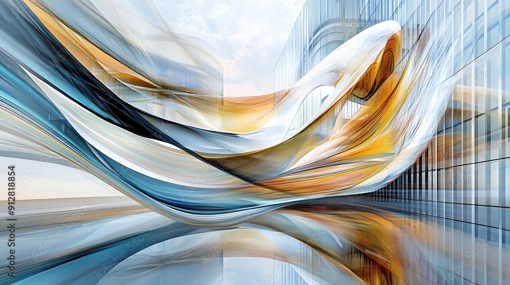 Poster Abstract Architectural Design with Flowing Lines and Reflections