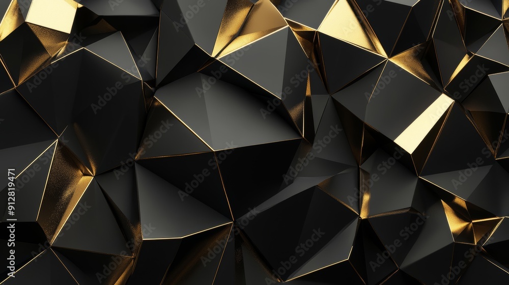 Poster a modern abstract geometric background with polygons and lines in gold and black