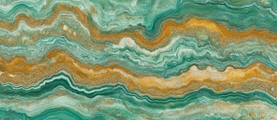 Fototapeta premium A golden turquoise stone background textured with marble