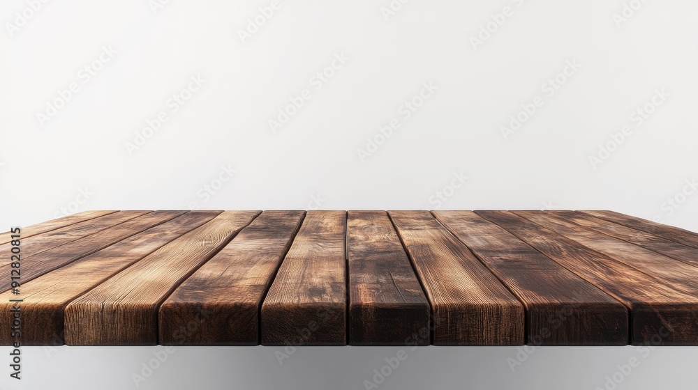 Poster a montage of empty wooden tables with transparent backgrounds for displaying products