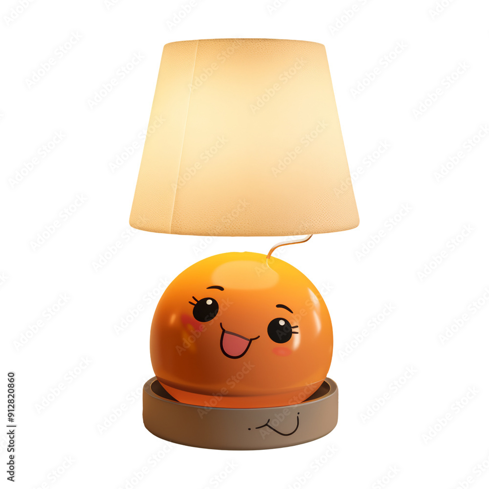 Poster a cheerful table lamp with a smiling face isolated on transparent background cutout, png file