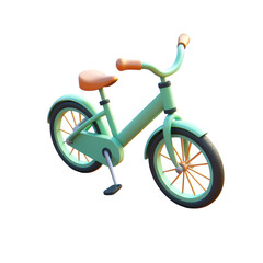 A teal colored children's bicycle with a brown seat and handlebars, and black tires The bike is isolated against a transparent background
