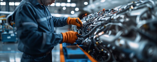 Mechanic servicing an airplane engine, hangar environment Advanced and precise, thorough and skilled, aviation maintenance