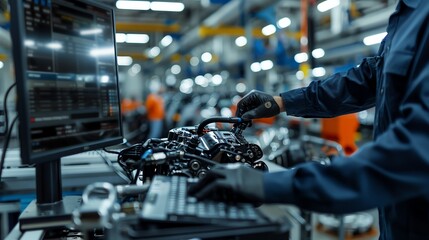 Mechanic using a computer to diagnose vehicle issues, modern diagnostic tools Advanced and precise, innovative and efficient, automotive technology