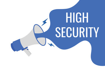 high security button, banner, label, template for website. high security text with colorful megaphone icon
