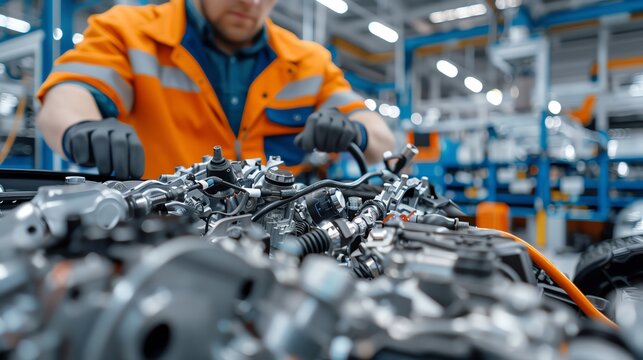 Mechanic working on an electric vehicle, modern garage Advanced and innovative, efficient and precise, future mobility