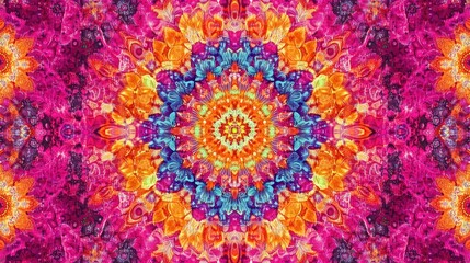 Obraz premium Abstract kaleidoscope pattern with vivid colors, psychedelic background