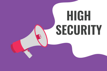 high security button, banner, label, template for website. high security text with colorful megaphone icon
