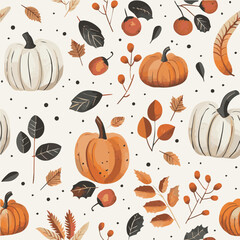 Illustration of fall seamless pattern with soft color palette