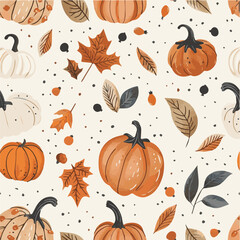 Illustration of fall seamless pattern with soft color palette