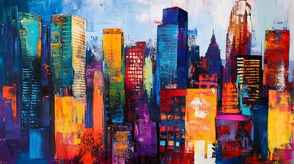 Abstract Cityscape Painting with Vibrant Colors and Bold Strokes
