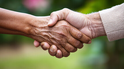 Photography of a close-up of a retiree&rsquo;s hand being warmly shaken by a colleague, symbolizing the camaraderie and goodwill shared during the Retirement Celebration 