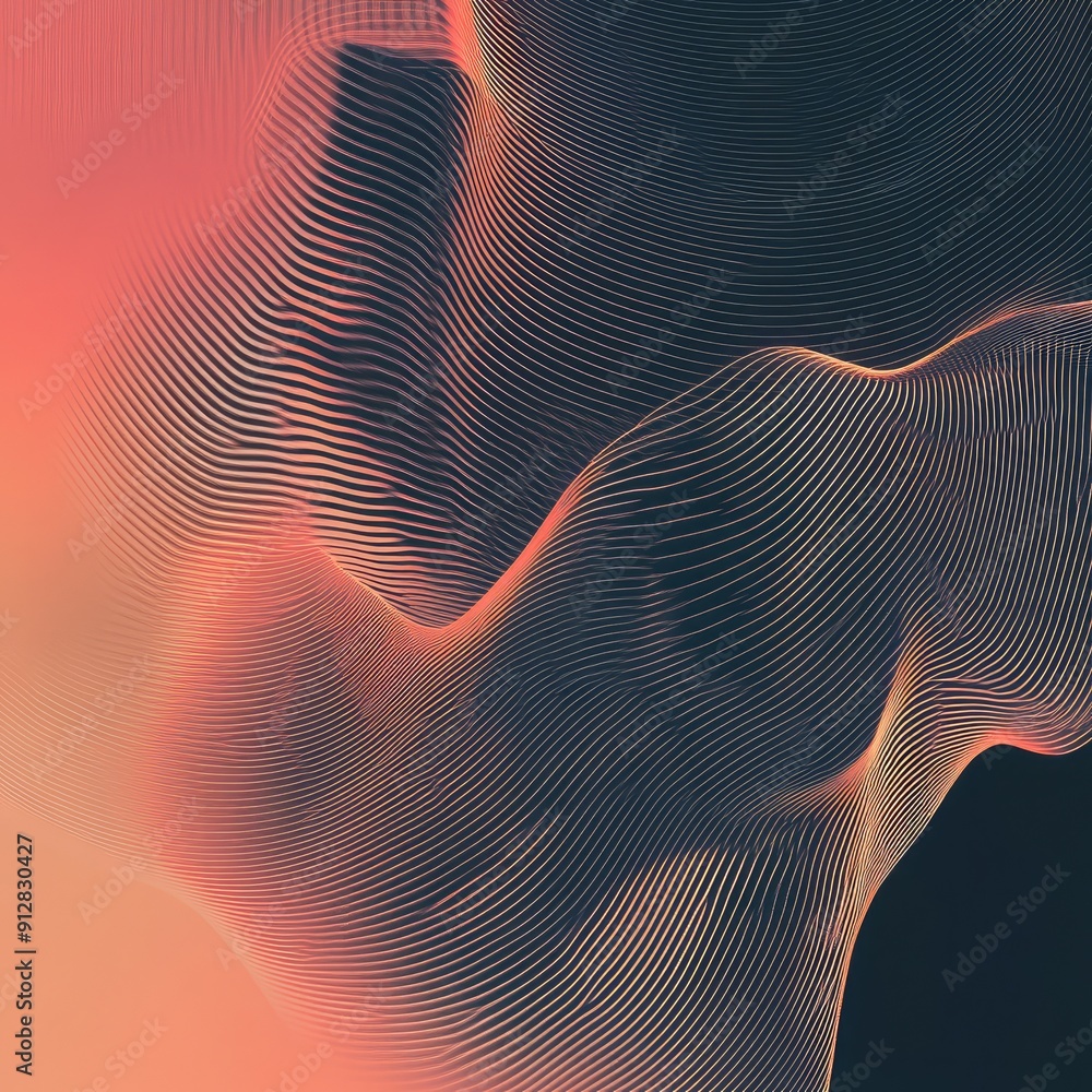 Poster minimalist lines and waves with gradient effects, clean abstract