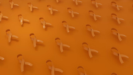 Leukemia and Kidneys Cancer Day Background containing voluminous orange ribbons.